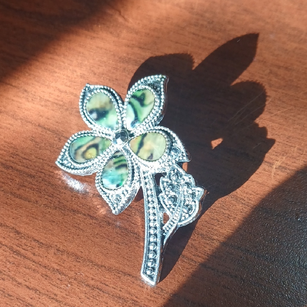 Silver and Green Floral Brooch